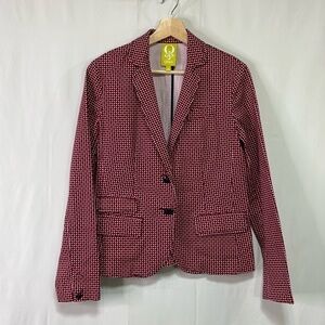 🐸 QMack red white and blue polkadot two button stretch, cotton blazer: